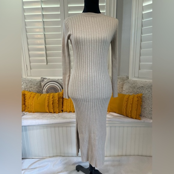 Sam Edelman Rib-Knit Long Sleeve Sweater Dress - Cream - Picture 4 of 15